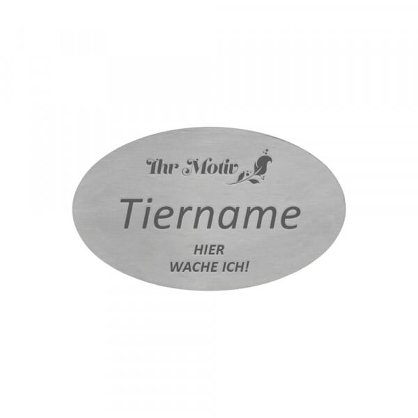 Tierschild aus Edelstahl oval (100 x 60 mm)