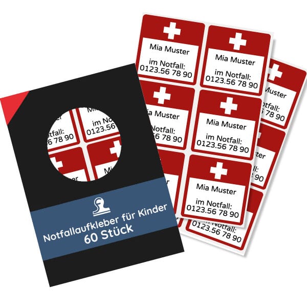 Notfallaufkleber für Kinder (60 Aufkleber - 47x47 mm)