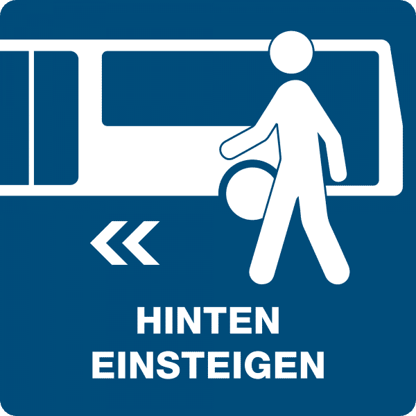 3 Stück HInweis-Aufkleber - Hinten einsteigen (150x150 mm)