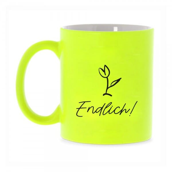 Neon Tasse mit Motiv "Endlich Frühling"