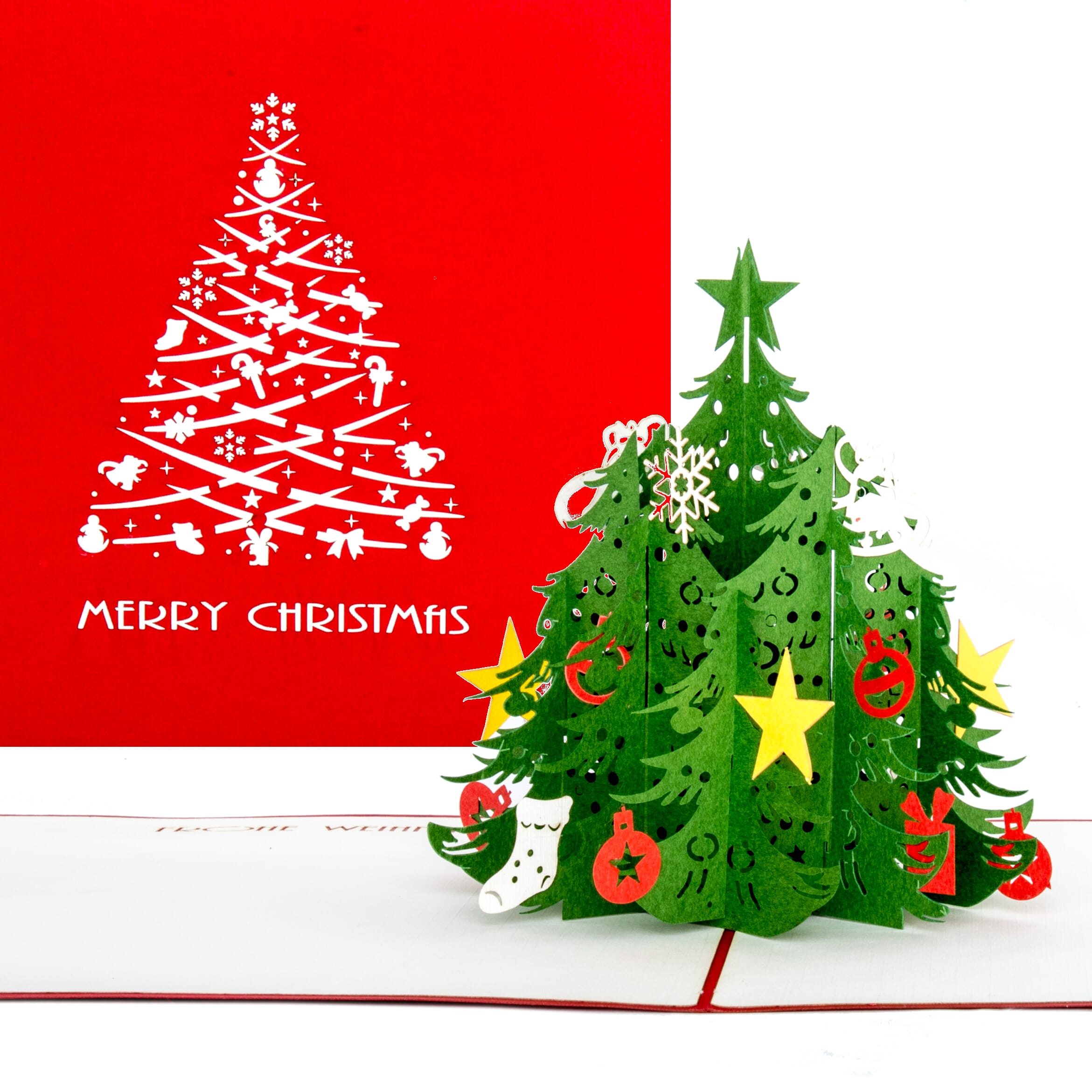 Colognecards Pop-Up Karte Tannenbaum Merry Christmas rot | gravur-fabrik.de