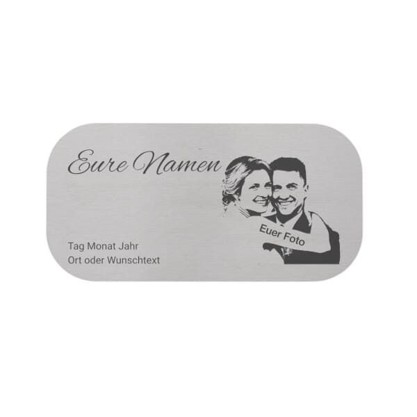 Hochzeitsschild aus Edelstahl mit runden Ecken – 160 × 80 mm