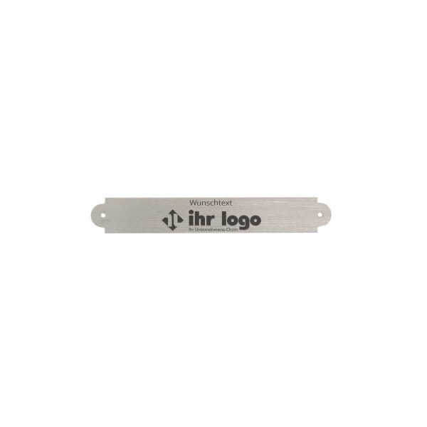 Schild mit individueller Gravur aus Messing – Silber gebürstet 65 × 10 mm