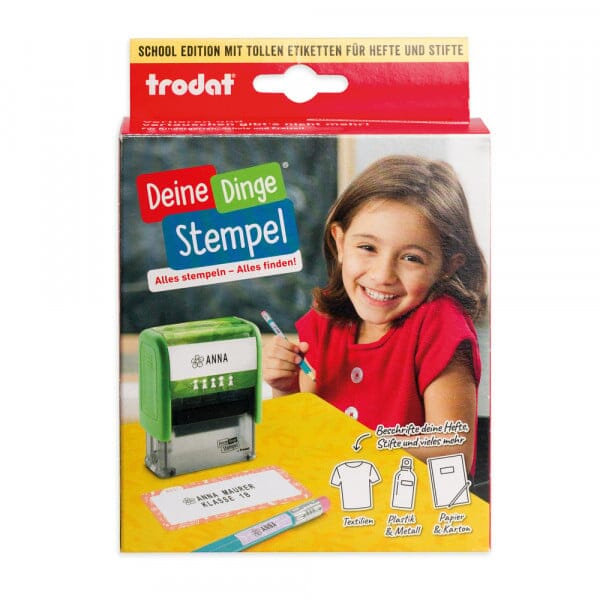 Trodat Deine Dinge School Edition DIY (zum Selbersetzen/ Typo, 37x14 mm) / Namensstempel für Kinder