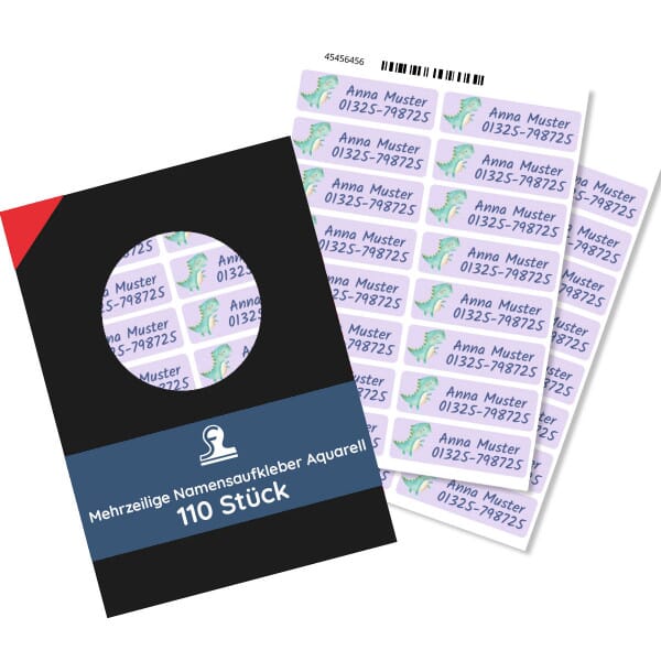 Namensaufkleber Aquarell Design - 110 Stück 50x15 mm