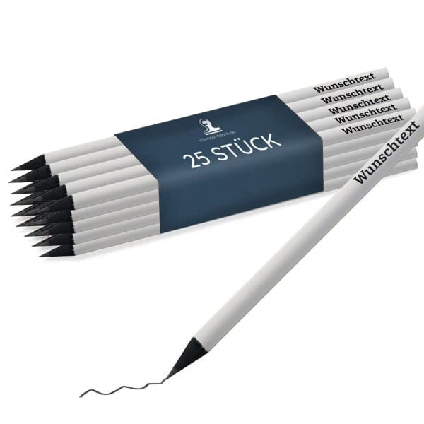 Lasergravierte weiße Bleistifte mit schwarzer Gravur (ab 25 Stück)
